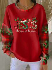 Damen weihnachten kombiniert mit Glaubens druck Geripptes Rundhals-Sweatshirt