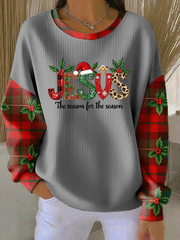 Damen weihnachten kombiniert mit Glaubens druck Geripptes Rundhals-Sweatshirt