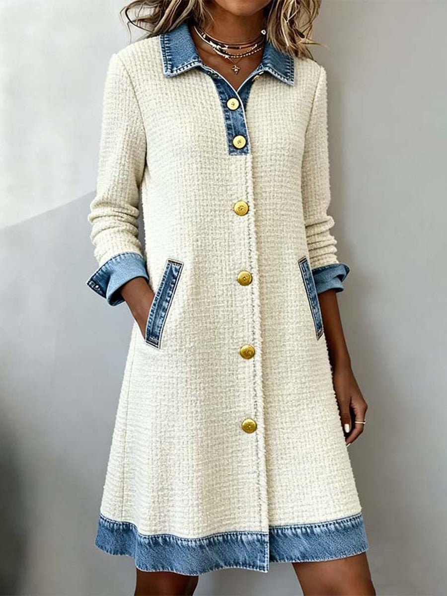 Damenmode Patchwork Design Strickjacke Kleid