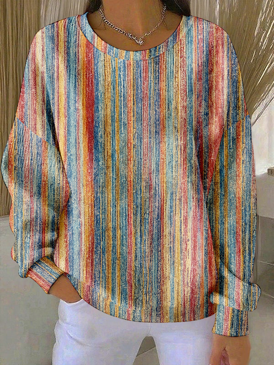 Damen-Sweatshirt mit mehrfarbig gestreiftem Muster