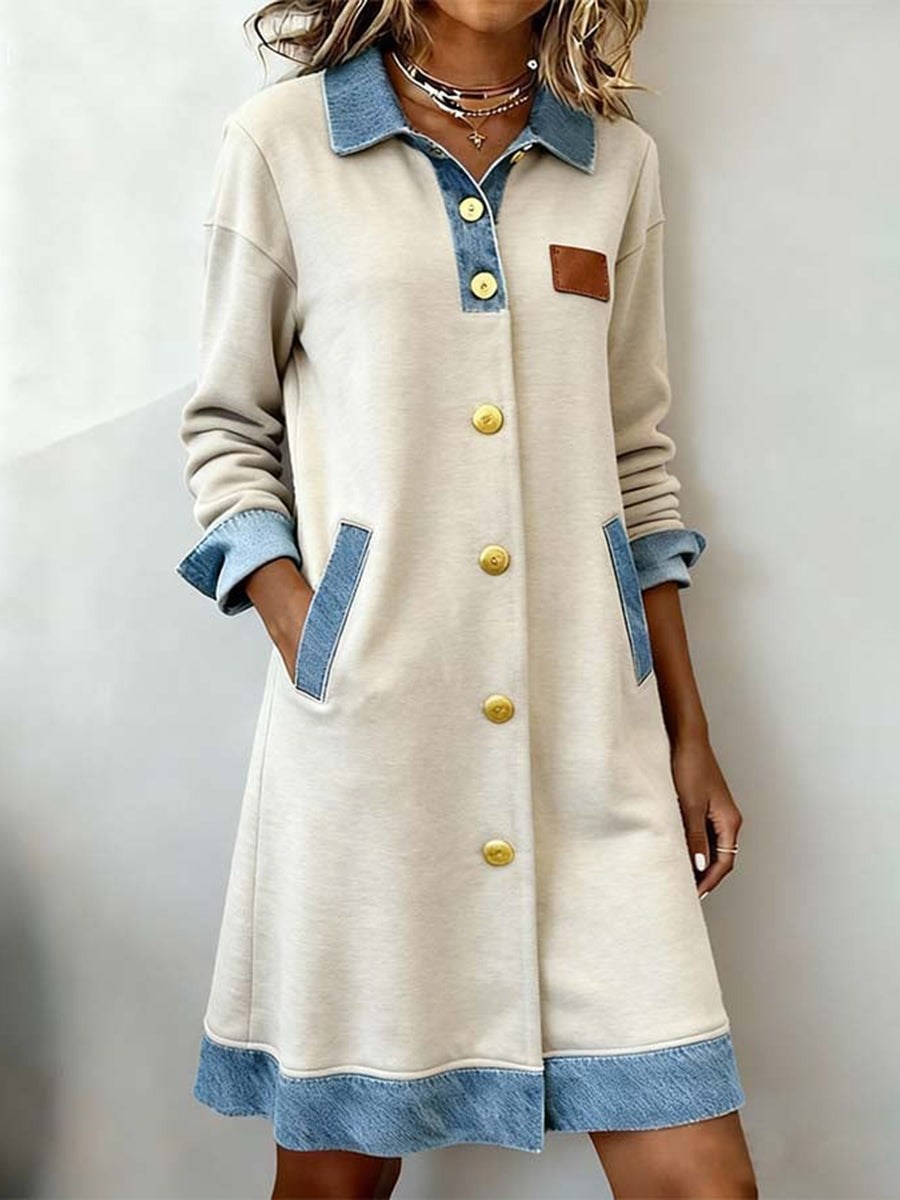 Damen-Strickjacke mit einfachen Patchwork-Design