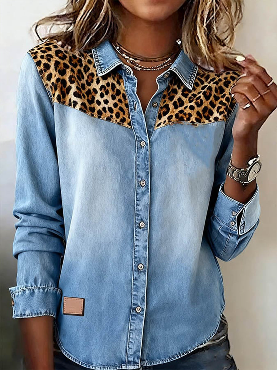 Patchwork-Kunst hemd mit Leoparden muster für Frauen