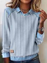 Frauen gestreiftes Muster Patchwork Kunst Sweatshirt