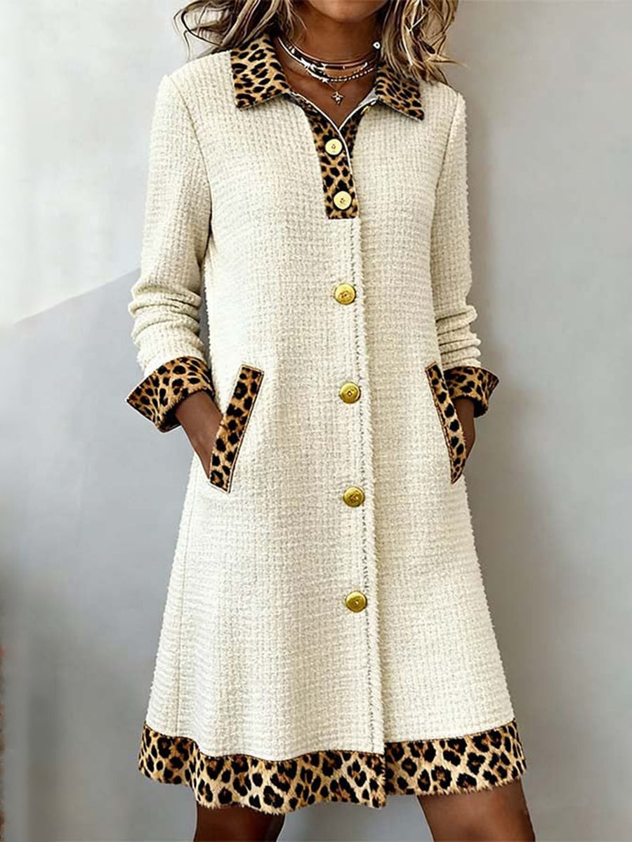 Damen-Patchwork-Strickjacke mit Leoparden muster
