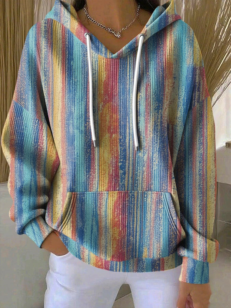 Damen-Kapuzen pullover mit Kontrast farbe gestreift