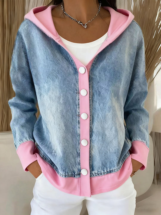 Damenmode Patchwork Design Kapuzen strickjacke