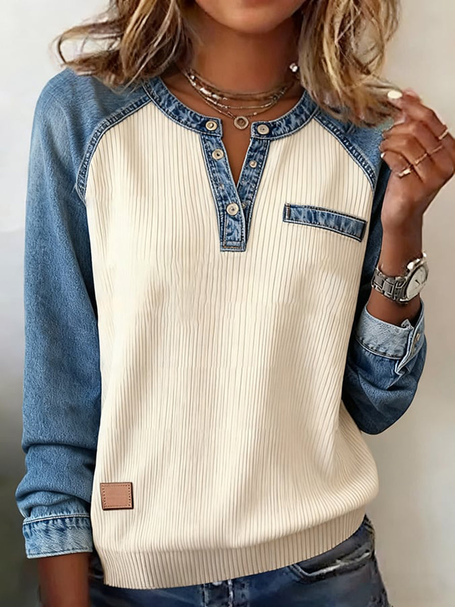 Damenmode Patchwork Design Gemütliches Top