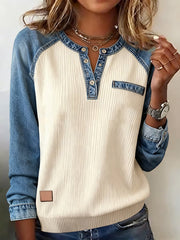 Damenmode Patchwork Design Gemütliches Top