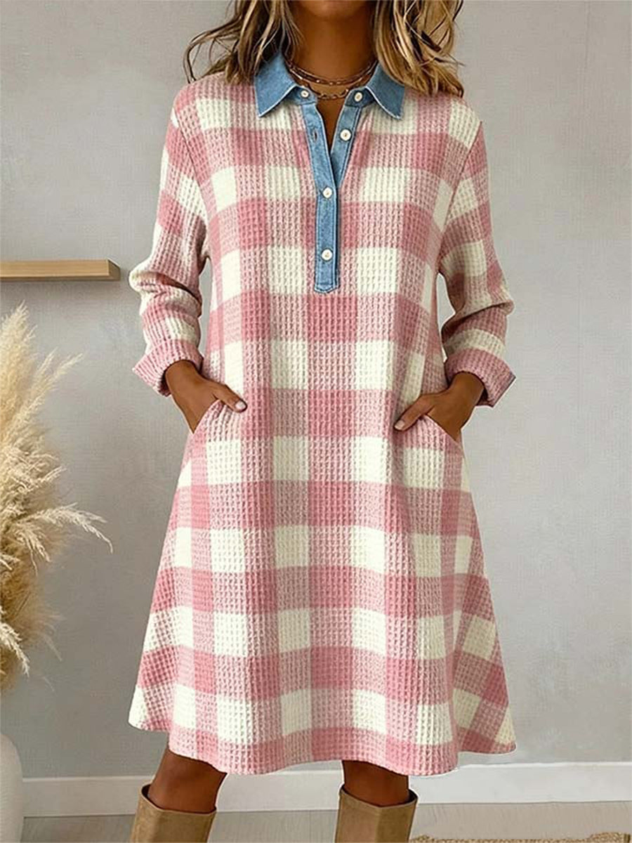 Patchwork-Kunst kleid mit rosa Plaid muster für Damen