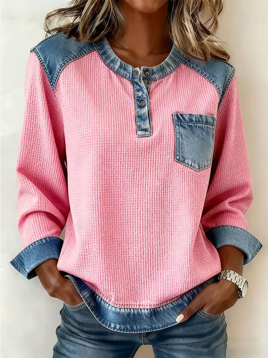 Damenmode Patchwork Design Gemütliches Top