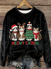 Damen Weihnachtskatze-Kunst-Flanell-Sweatshirt