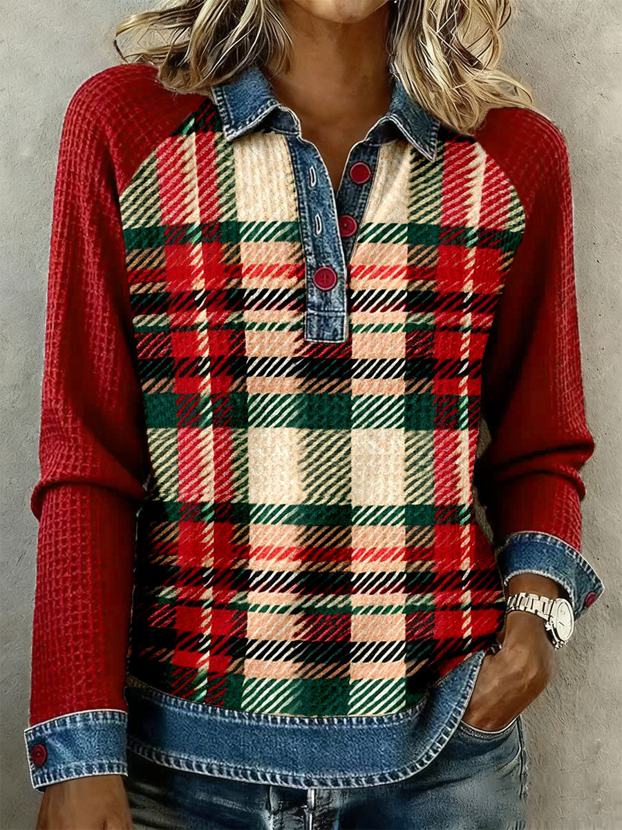 Damen-Weihnachts-Plaid-Oberteile