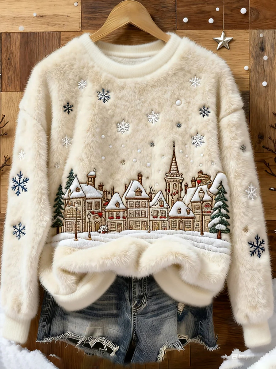 Damen Casual Weihnachts-Plüsch-Sweatshirt