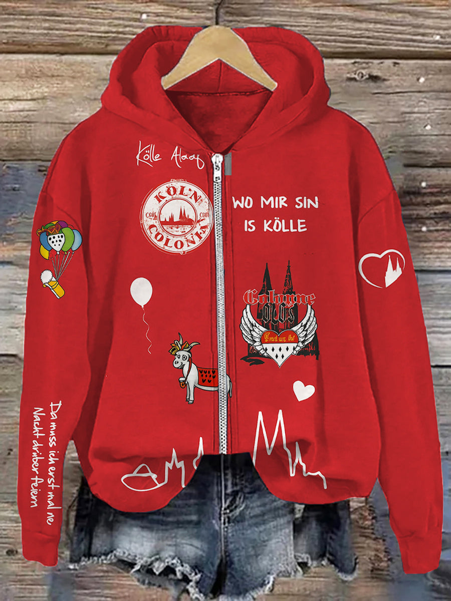 Frauen Kölner Karneval Lässiger Kapuzen pullover mit Reiß verschluss