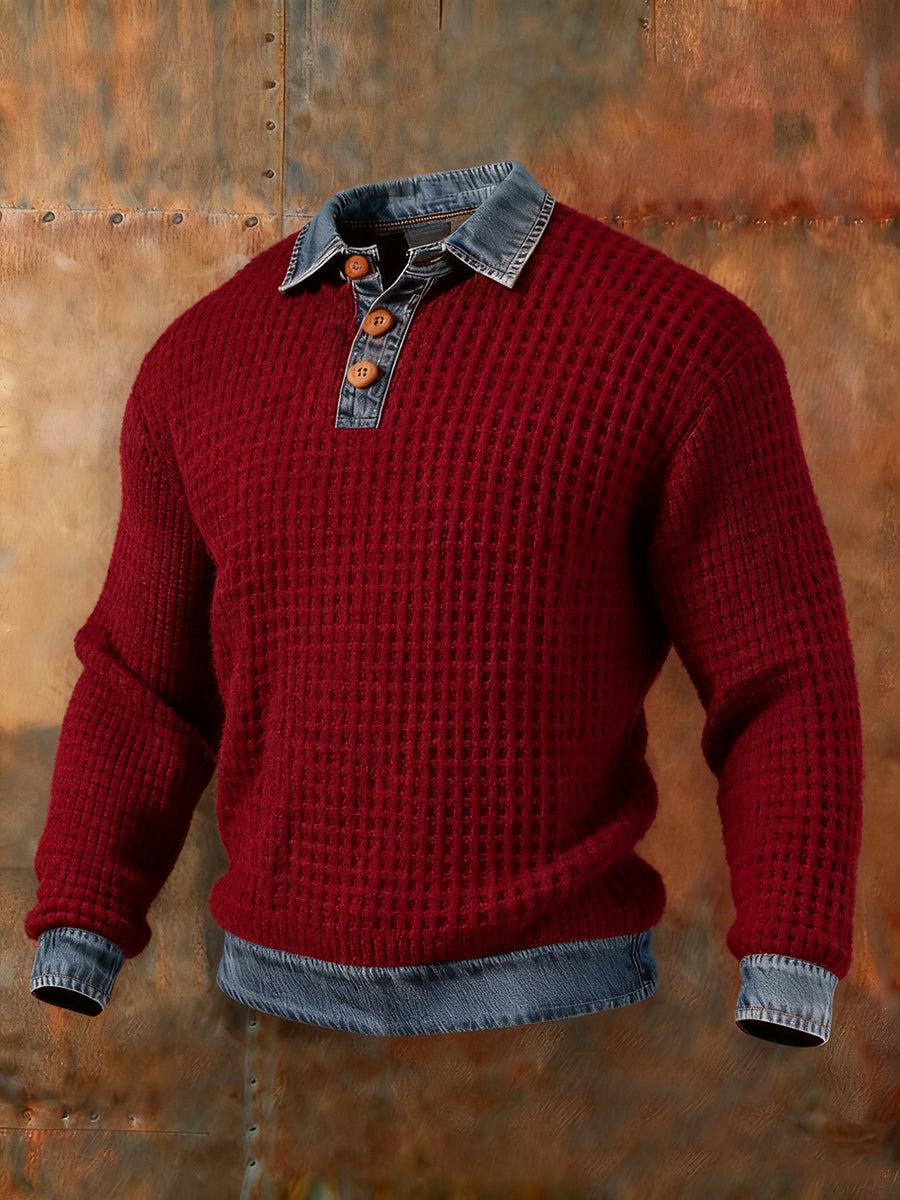 Sweatshirt mit strukturiertem Denim-Kragen für Herren