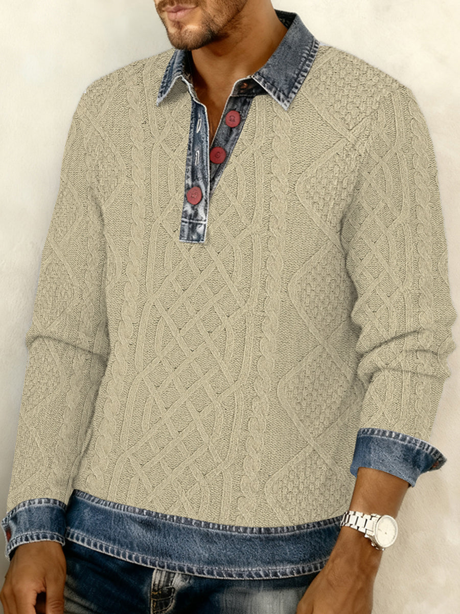 Sweatshirt mit strukturiertem Denim-Kragen für Herren