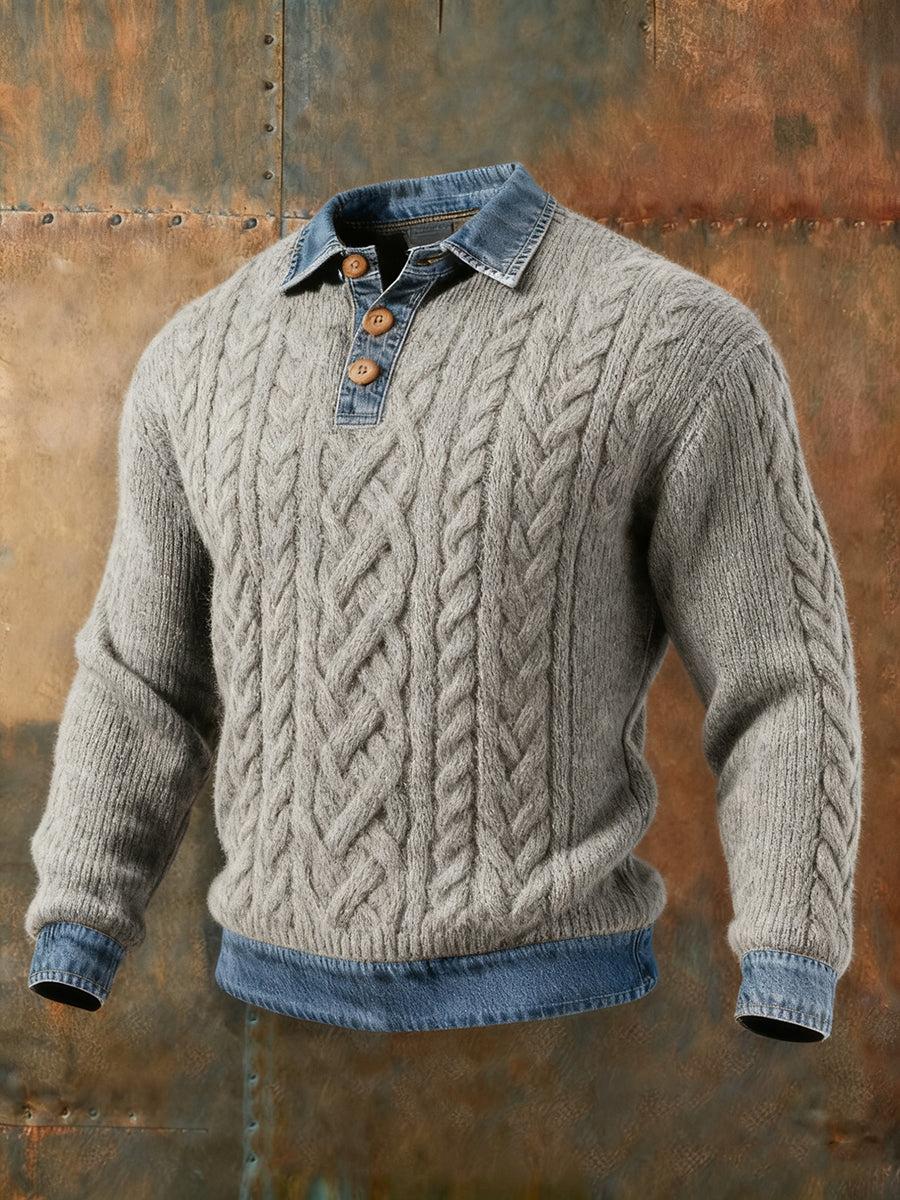 Sweatshirt mit strukturiertem Denim-Kragen für Herren