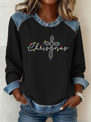 Damen-Weihnachts kreuz druck Casual Top