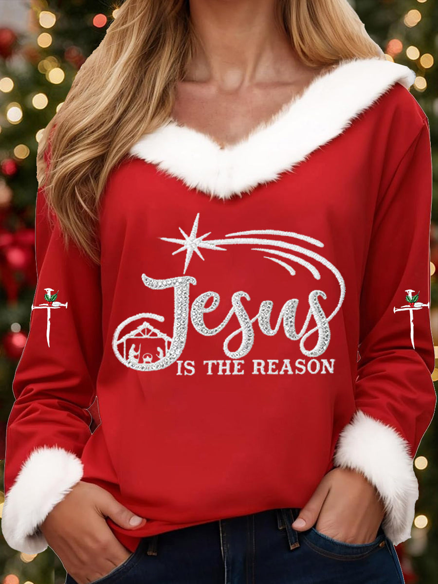 Damen Jesus ist der Grund Kreuz gedruckt lässig Langarm Top