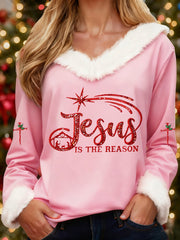 Damen Jesus ist der Grund Kreuz gedruckt lässig Langarm Top