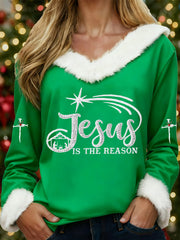 Damen Jesus ist der Grund Kreuz gedruckt lässig Langarm Top