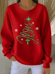 Frauen Jesus Christatmas Baum gerippt Rundhals-Sweatshirt