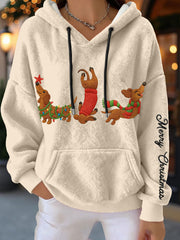 Damen-Weihnachts dackel Flanell-Hoodies