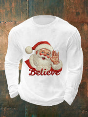 Herren Weihnachten Believe Santa Claus Print Lässiges Waffel-Langarm-Top