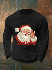 Herren Weihnachten Believe Santa Claus Print Lässiges Waffel-Langarm-Top