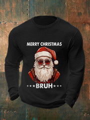 Herren Lustige Frohe Weihnachten Bruh Weihnachtsmann-Druck Lässiges Waffel-Langarm-Top