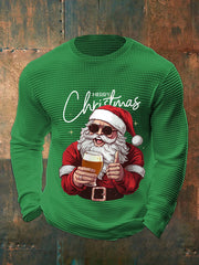 Herren Frohe Weihnachten Santa Claus Print Lässiges Waffel-Langarm-Top