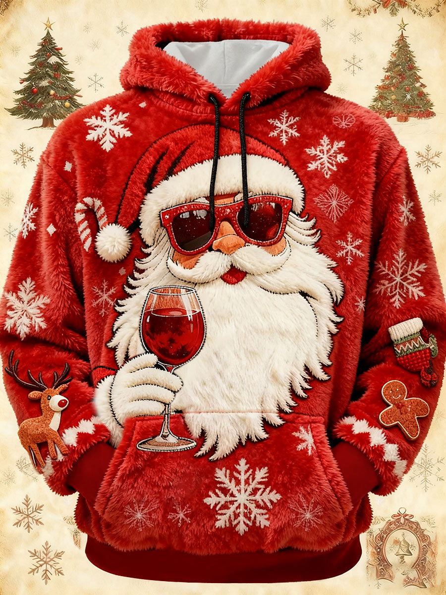 Männer Weihnachtsmann-Muster Flanell Hoodie