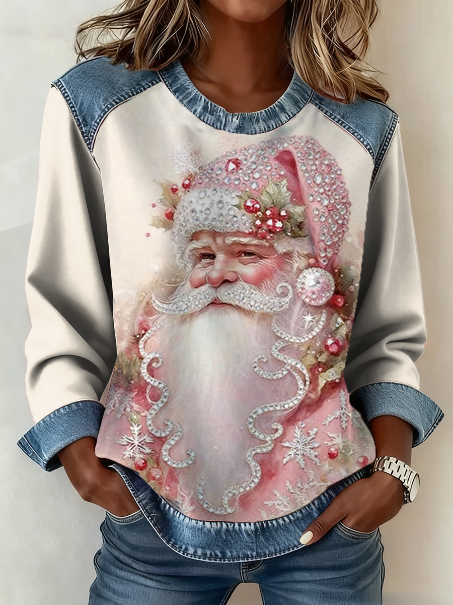Damen Santa Denim Patchwork Top