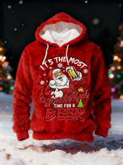 Herren lustige Weihnachten Es ist die schönste Zeit für ein Bier Santa Claus Print Casual Flanell Hoodie