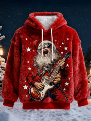 Weihnachtsfelsen-Weihnachtsmann-Druck für Männer lässig Flanell-Hoodie