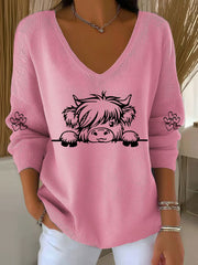 Women's Highland Cow Print Casual Top
