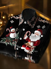 Weihnachts bedrucktes Satin-Shirt für Männer
