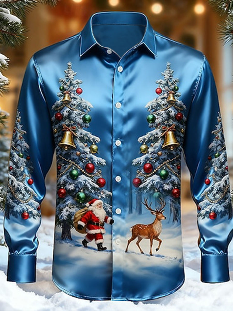 Weihnachts bedrucktes Satin-Shirt für Männer