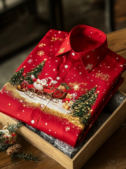 Weihnachtsmann-Druck-Satin-Shirt für Herren
