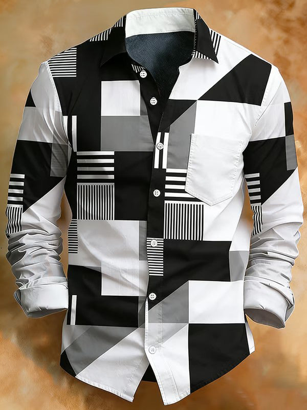 Herren Retro Abstrakter Kunstdruck Komfortables Business-Style-Shirt