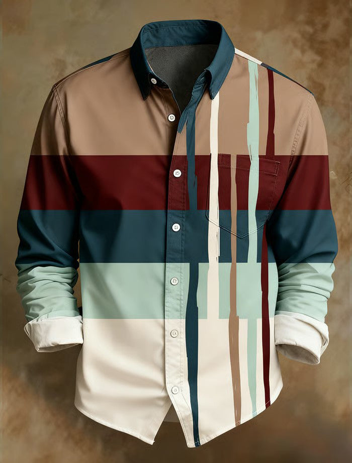 Herren Retro Abstrakter Kunstdruck Komfortables Business-Style-Shirt