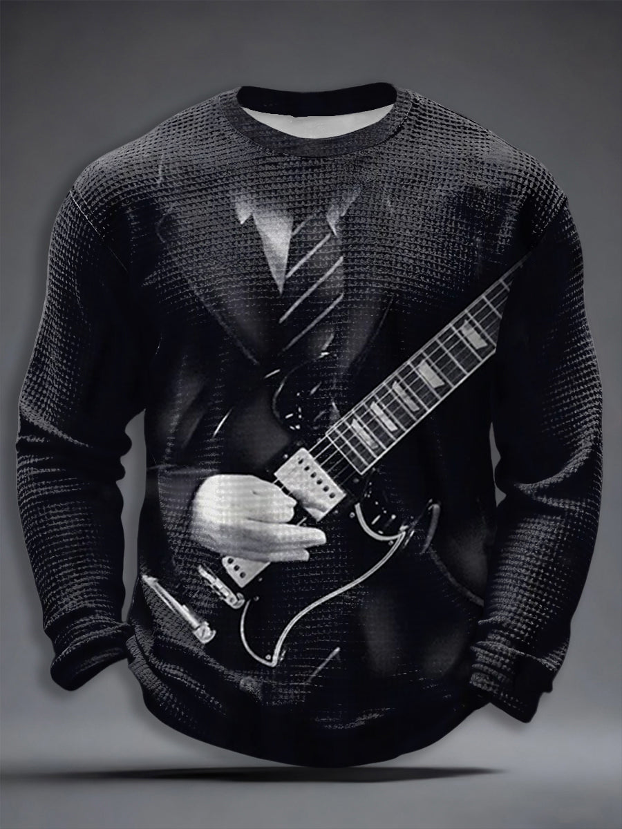 Herren Rockmusik inspirierte Waffel-T-Shirt mit langen Ärmeln