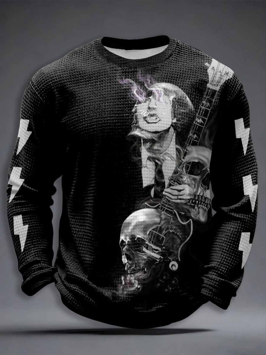 Herren Rockmusik inspirierte Waffel-T-Shirt mit langen Ärmeln