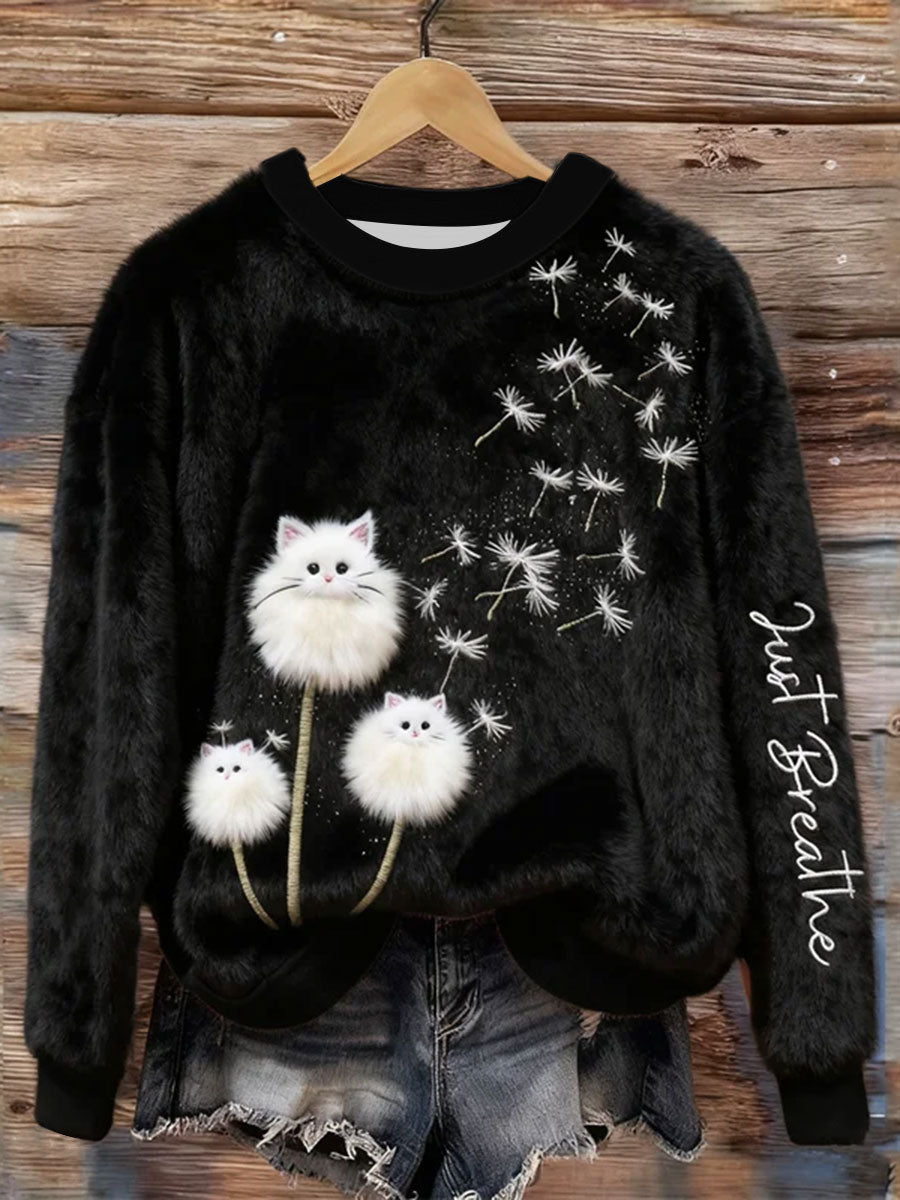 Frauen atmen einfach Fuzzy Cat & Löwenzahn Gemütliche Flanell Hoodie