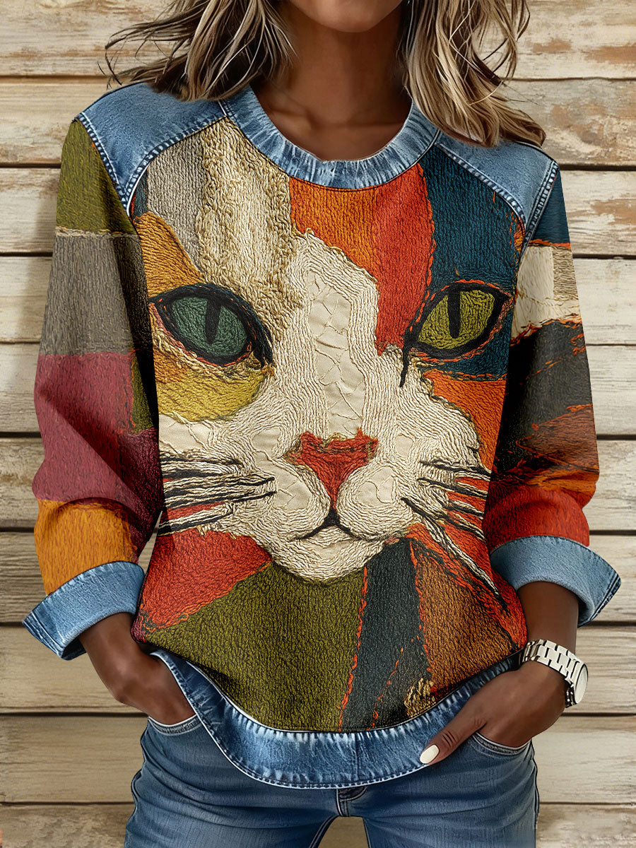 Damen-Kunst-geometrische Katzen druck-Tops