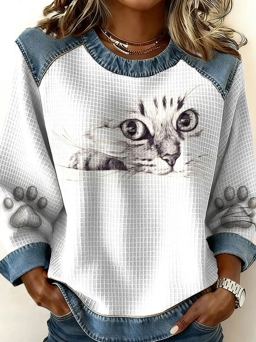 Katzen-Kunstdruck-Casual-Top für Frauen