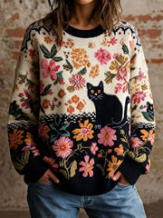Damen Katzen blumen Vintage Tops