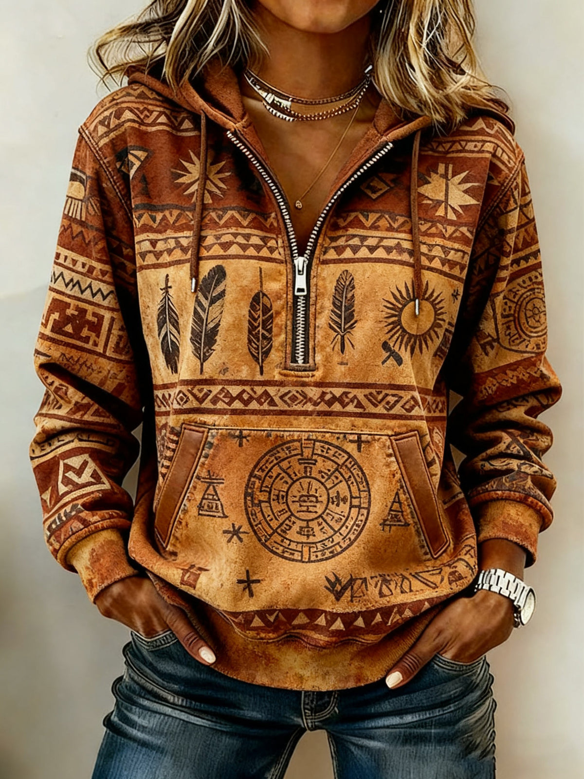 Vintage Western bedruckter Casual Hoodie für Damen