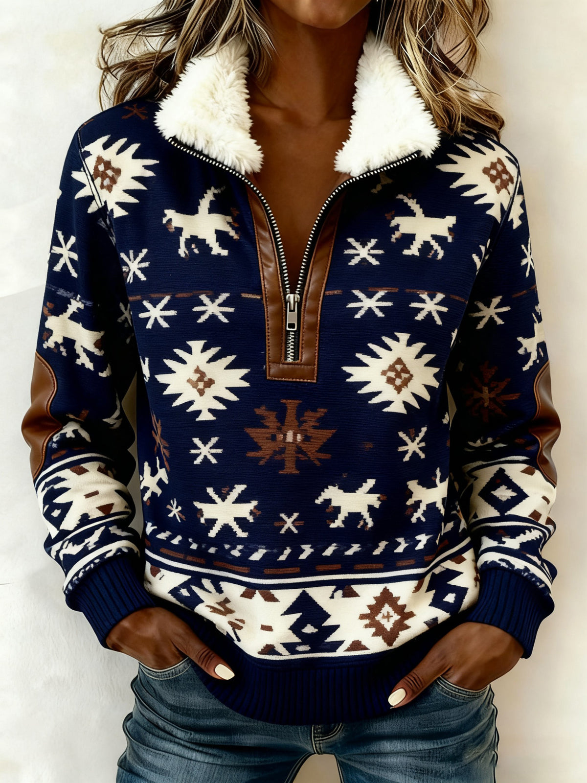 Vintage Western bedruckter Casual Composite Fleece Hoodie für Damen