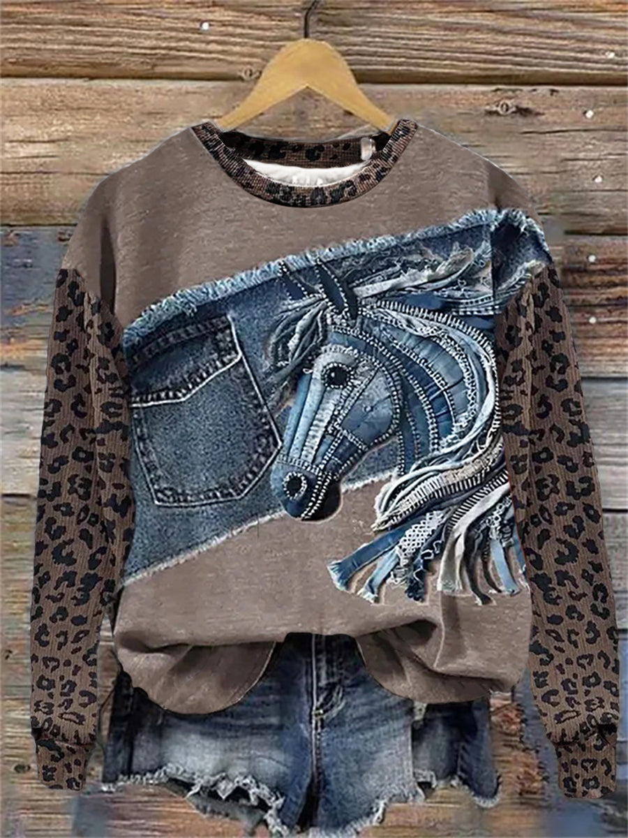 Westliches Kunstdruck-Sweatshirt für Frauen